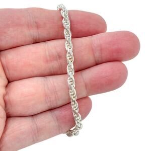 Estate Italy Sterling Silver 925 4.5mm Rope Chain Bracelet 7.5"